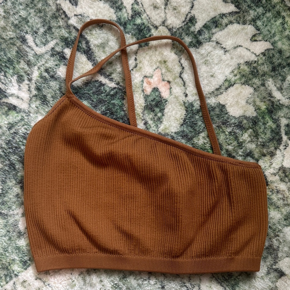Aerie Brown Ribbed Seamless One Shoulder Bralette